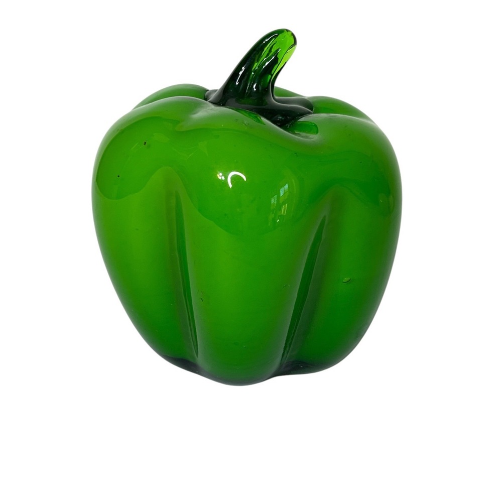 Blown Glass Green Bell Pepper Decorative Vegetable 4 1/4" Tall
